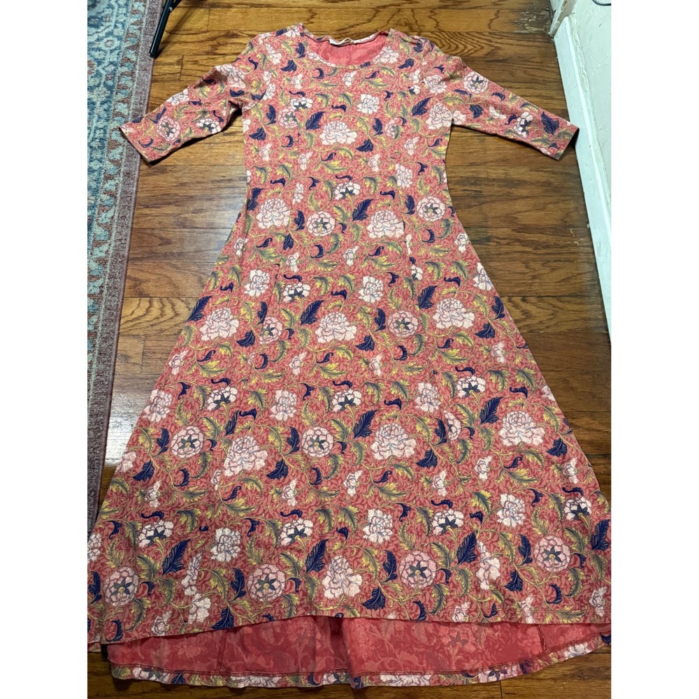 Peruvian Connection Floral Cotton Maxi Dress Red Pink Peony Large L